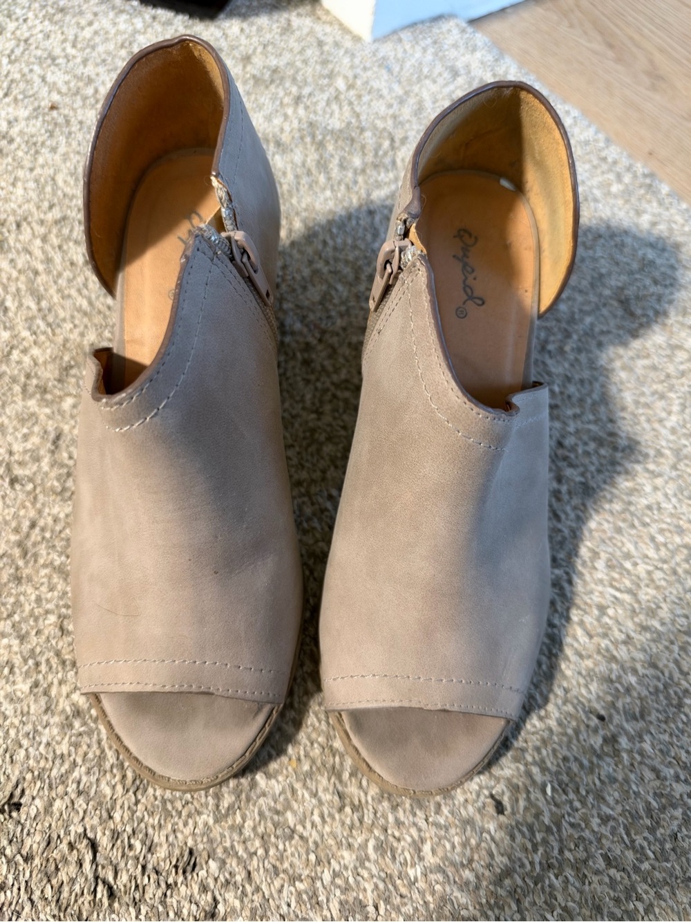Qupid Taupe Open-Toe Mule Sandals